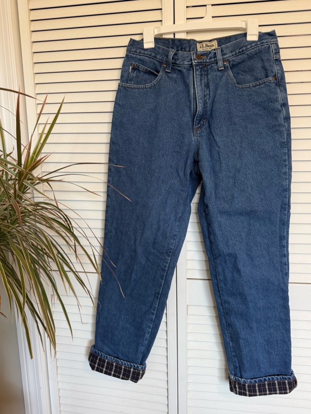 Vintage L.L. Bean Classic High-Rise jeans plaid inner lining